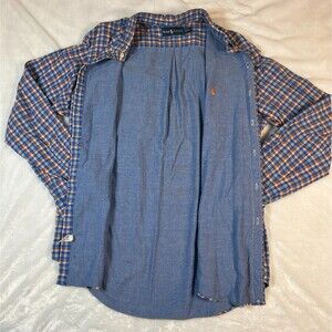 Polo Ralph Lauren Plaid Lined Shirt Mens XL Orange Blue Button Front